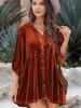 2025 Autumn Women's Solid Velvet Single-Breasted Pleated Long Sleeve Shirt - European and American Style