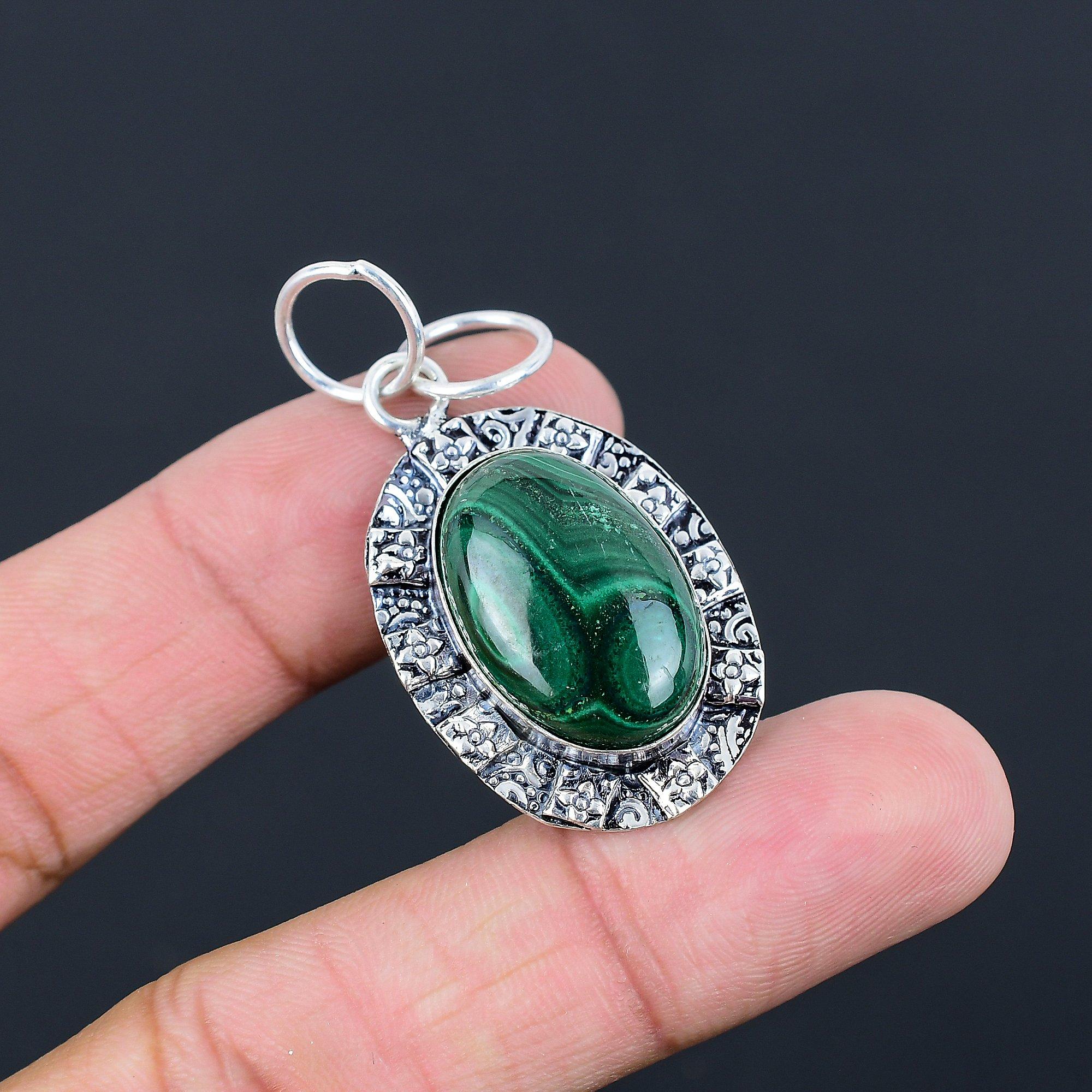 

Natural Malachite Gemstone Indian Jewelry 925 Sterling Silver Pendant For Girls