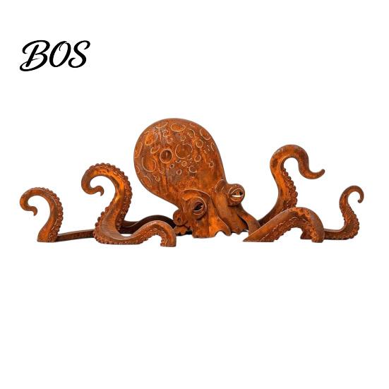 Beach House Decor Rust Patina Giant Squid Garden Sculpture, 3D Metal Nautical Octopus Outdoor Rustic Sculpture Statue for Patio Lawn Decor, 1pc