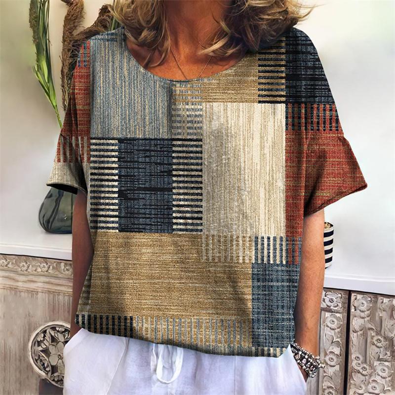 Lustiges Geometrie T-Shirt für Frauen Bunte 3D-gedruckte T-Shirts Sommer Übergroße Oberteile Kurze Ärmel Rundhals T-Shirts Streetwear