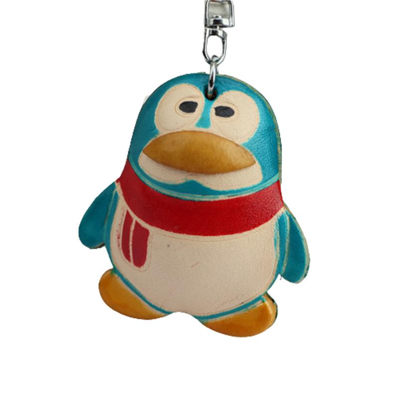First Layer Cowhide Penguin Car Keychain Mini Cute Pendant Creative Small Gift Backpack Book Bag Pendant