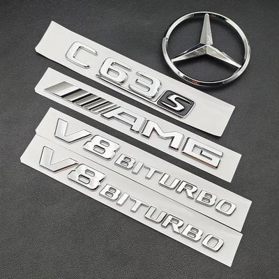 3D ABS Chrome C63S Logo Letters V8 BITURBO Badge Car Rear Star Sticker Trunk AMG Emblem For Mercedes Benz C63S AMG W205 C205