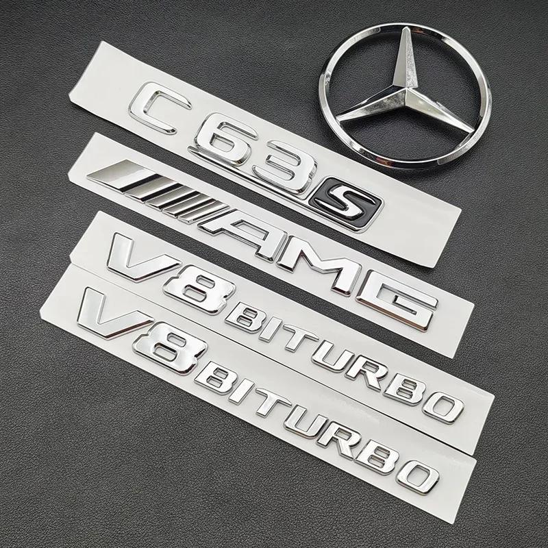 3D ABS Chrome C63S Logo Letters V8 BITURBO Badge Car Rear Star Sticker Trunk AMG Emblem For Mercedes Benz C63S AMG W205 C205 AO1JUYFT2