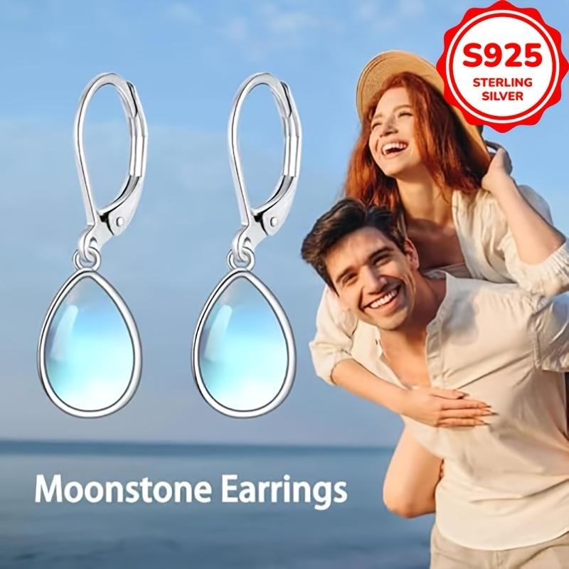 Fashion 925 Sterling Silver Water Moonstone Drop Earrings for Women Simple Wedding Engagement Jewelry Gifts