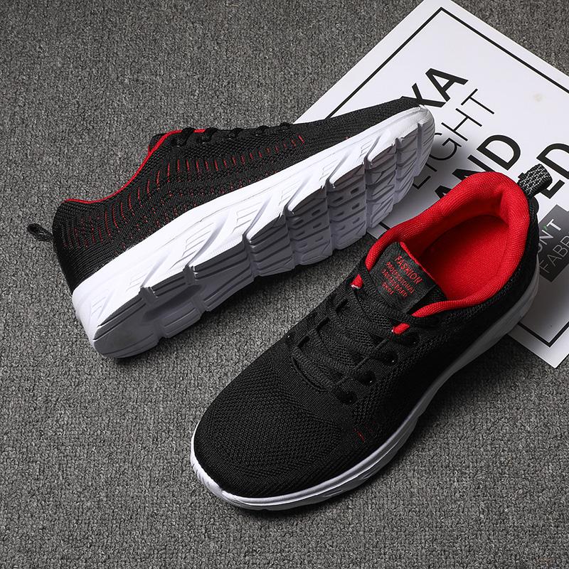 Мужская обувь большого размера дышащая повседневная обувь с летающей сеткой модные трендовые легкие кроссовки студенческие кроссовки 38 чёрныйкрасный 1694₽