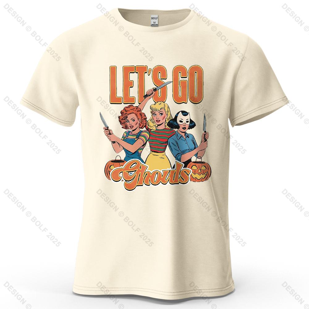 

Let s Go Ghouls Printed Men s T-Shirt 100% Cotton Oversized Cool Halloween Graphic Tees for Women Tops Tees Streetwear 4XL