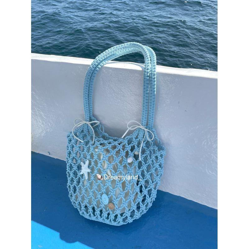 

[В наличии] Синяя сумка ручной работы из ракушек, пляжная сумка на плечо для отпуска, женская (Бесплатный внутренний мешок на шнурке) Picture (Drawstring Inner Bag)