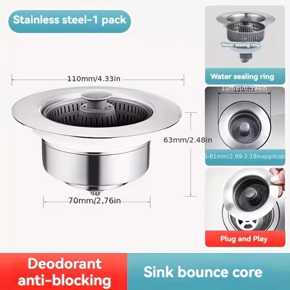 Rust-Proof Kitchen Drain Filter Stainless Steel Kitchen Sink Bounce Core Mesh Basket Filtering