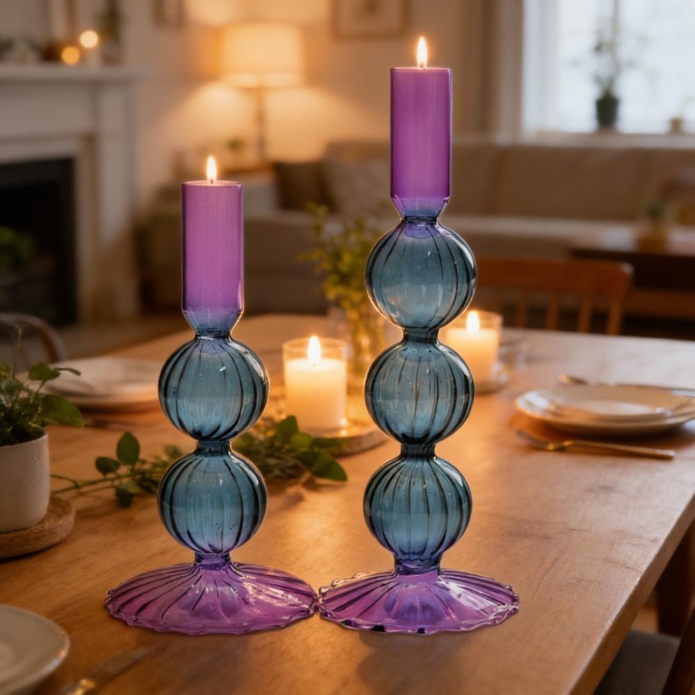 Creative Colored Glass Candle Holders Long Pole Candlesticks for Home Decoration Wedding Table Centerpieces Ornaments