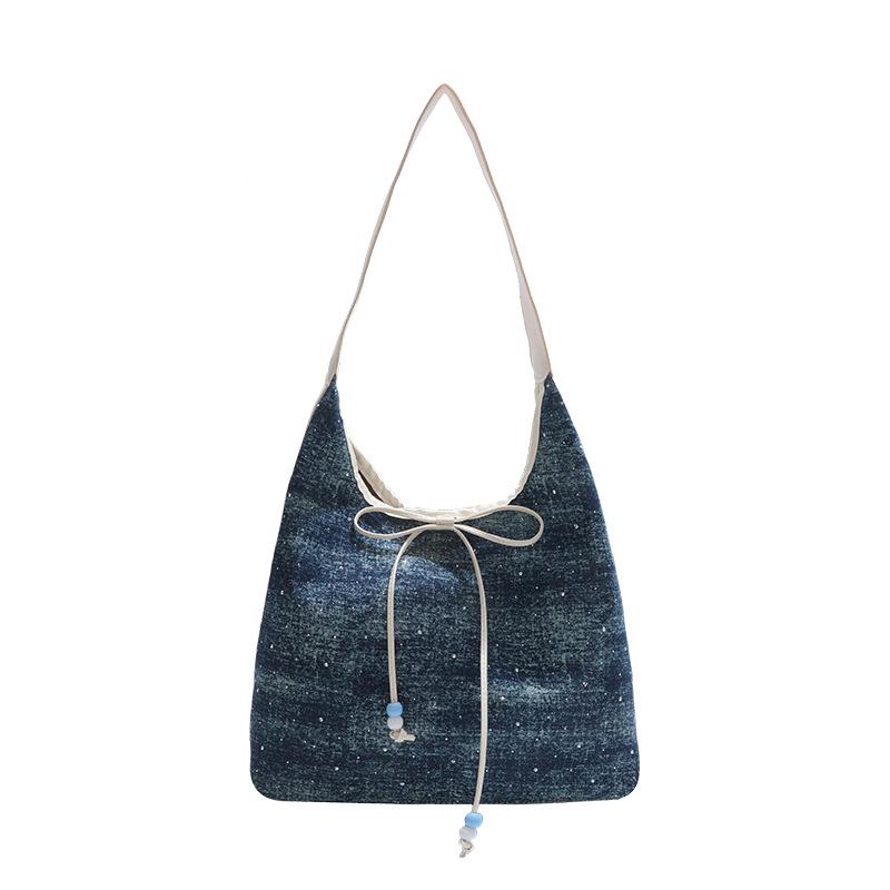 Largecapacity commuter underarm bag women's new spring and summer bow shoulder bag casual denim tote bag