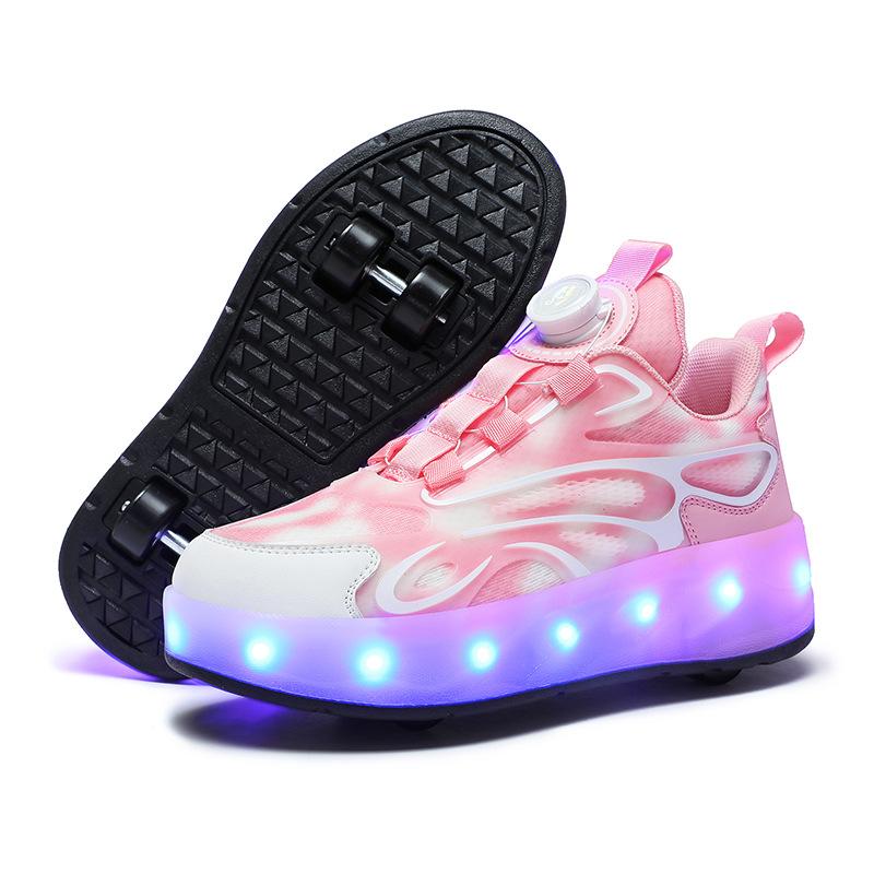 Runaway Shoes Nye Mesh Firehjuls Barne Lysende Lader Rulleskøyter Deformerte Hjulsko