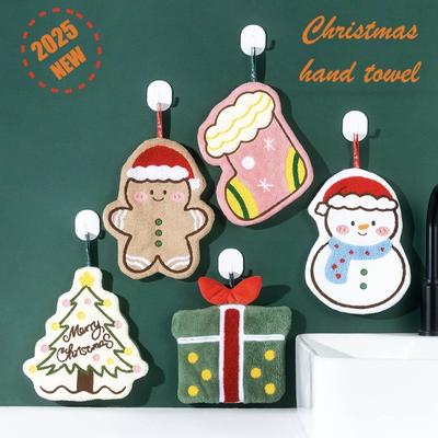 New Santa Snowman Christmas Hand Towel - Coral Fleece Absorbent Wipe Cloth for Kitchen Bathroom Home Decor