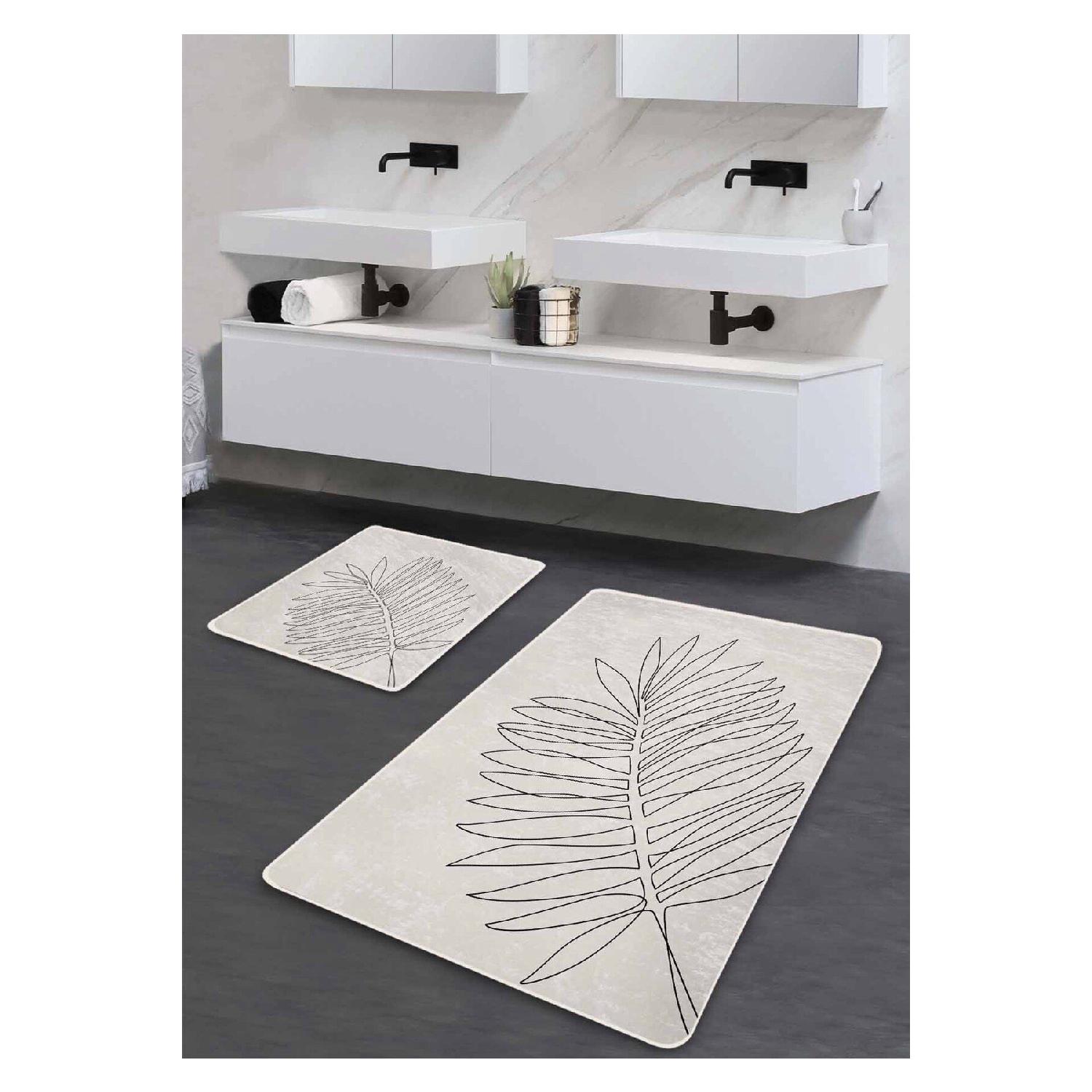 

Non-slip Base Washable 2-piece Bath Mat - Minimal Leaf 60*100 Cm - 50*60 Cm экрю