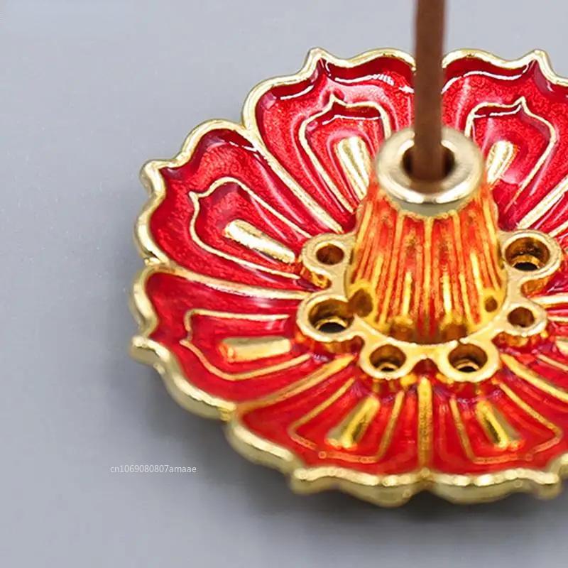 1Pc Lotus Alloy Incense Burner Stick Holder Home Buddhism Line Incense Plate Sandalwood Coil Base for Temples Home Office Decor