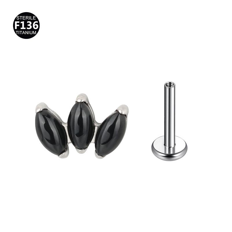 F136 Titanium Marquise Agate Piercing Jewelry, 1.0/1.2 Gauge - Lip Ring & Ear Cartilage Stud.