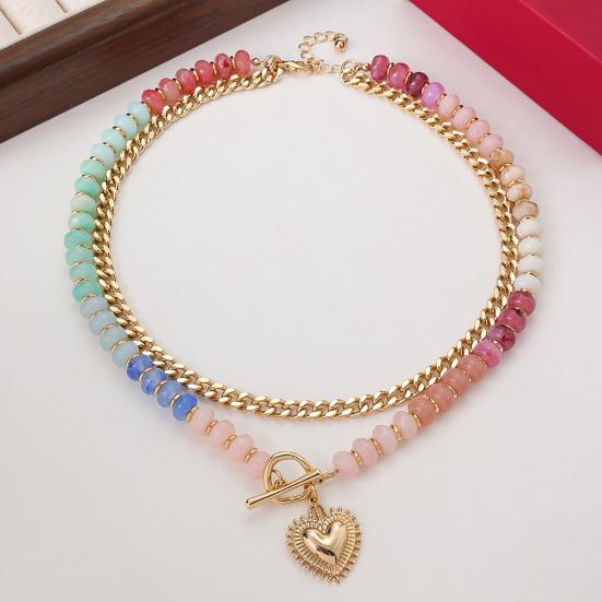 Buntes mehrschichtiges Perlenhalsband Damen Herzanhänger Perlenchoker Süßes Boho-Halsband für Mädchen Urlaub Sommer Strand