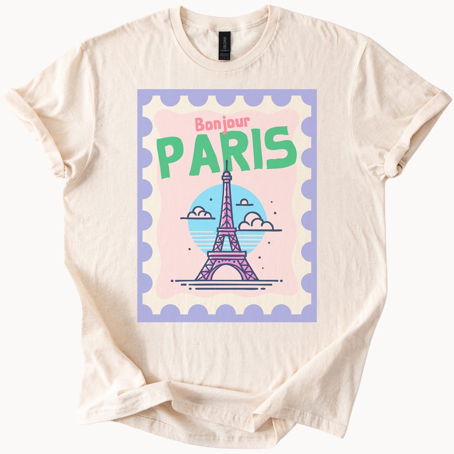 Bonjour Paris Graphic Tee Eiffel Tower Illustration Pastel Parisian France Travel Shirt Cute French City Souvenir T Shirt Gift 110