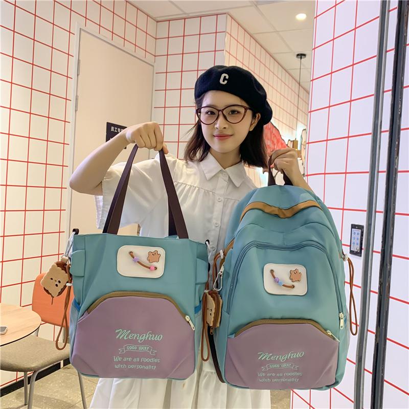 Симпатичный женский рюкзак большой емкости с цветными блоками — фото 19