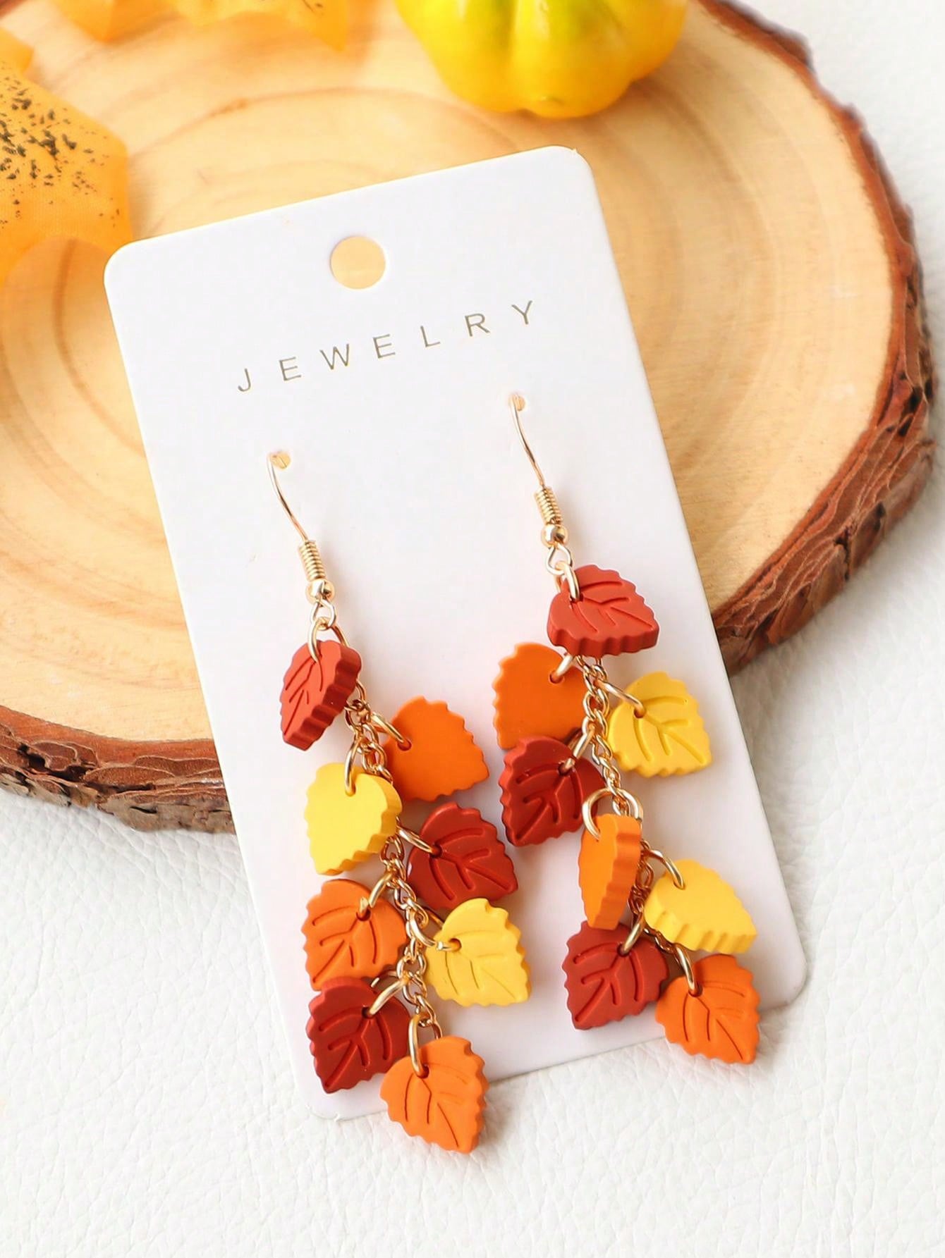 

1 пара Осенне-зимние акриловые роскошные серьги-капли с эмалью горячей сушки, с текстурой искусственной мягкой глины, в виде листьев, ручной работы, деликатные, элегантные, в винтажном стиле one-size