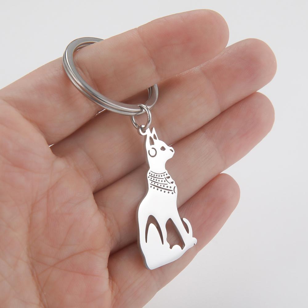 Dawapara Ancient Egypt Animal Cat Tote Keychain Bastet Cat Egyptian Goddess of Protection Pendant Stainless Steel Couple Jewelry
