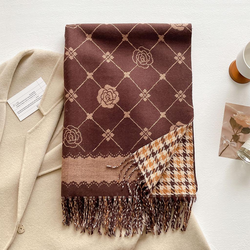 Elegant Houndstooth Scarf Imitation Cashmere Soft Warm Versatile Shawl Coldproof Windproof Blanket Scarf Two Sides Autumn Winter