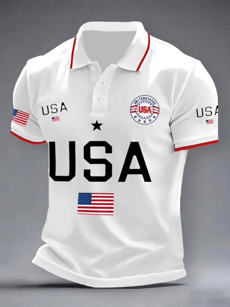 2026 New Men's American Flag 3D Printed Polo Shirt Summer Casual Short Sleeve Lapel Business Sports Top