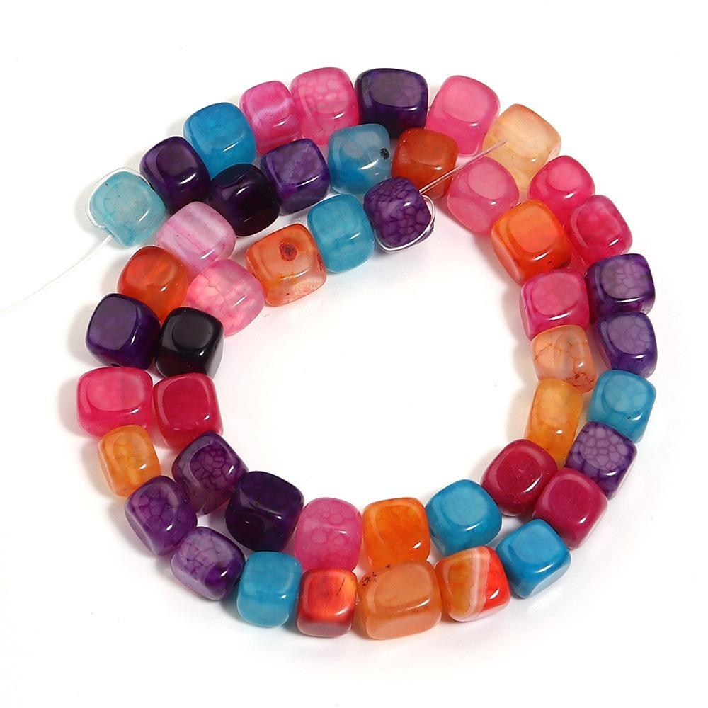 8mm Dragon Pattern Agate Beads DIY Square Stone Bead Bracelet Crystal Clear Colorful Beaded Accessories