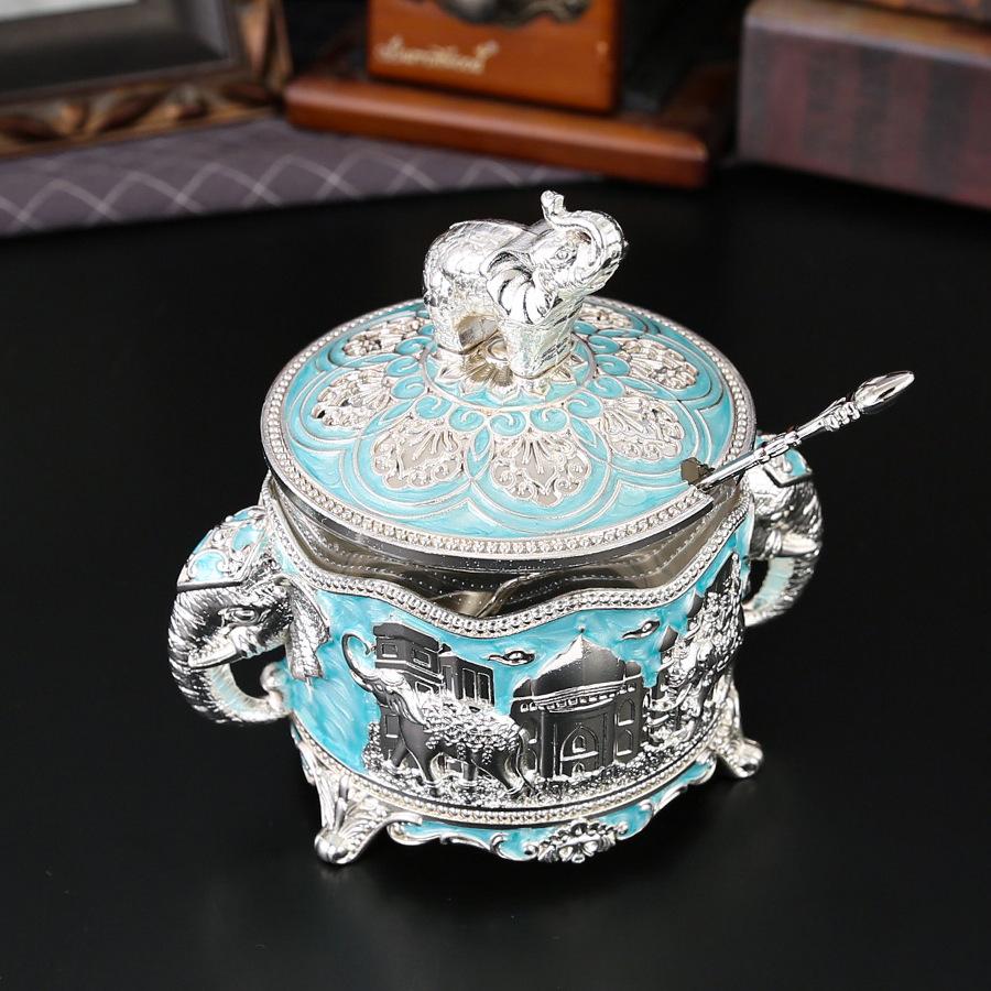 Castle Baby Elephant Double Handle Round Seasoning Jar Sugar Jar Household Sugar Cup Light Luxury Creative Seasoning Box Dried Fruit