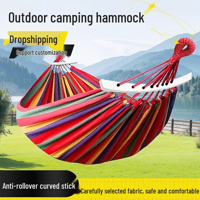 Rainbow Canvas Strap Curved Bar Hammock - Indoor & Outdoor Leisure Swing for Single & Double Use