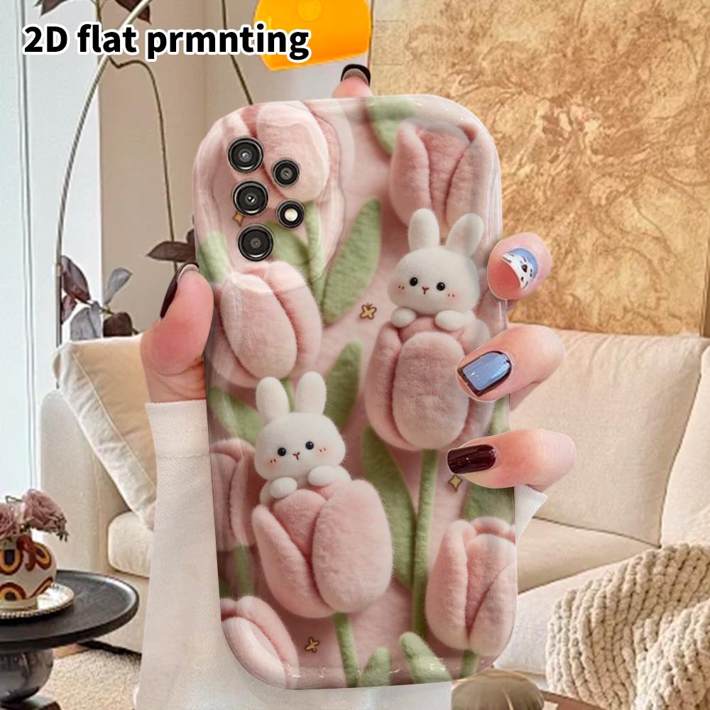 Phone Case: 2D Flat Samsung Galaxy A34 A35 M05 M06 S20 S22 S21 FE Plus 5G Protective Case, Couple Style, Tulip Rabbit, Christmas and Halloween Gift
