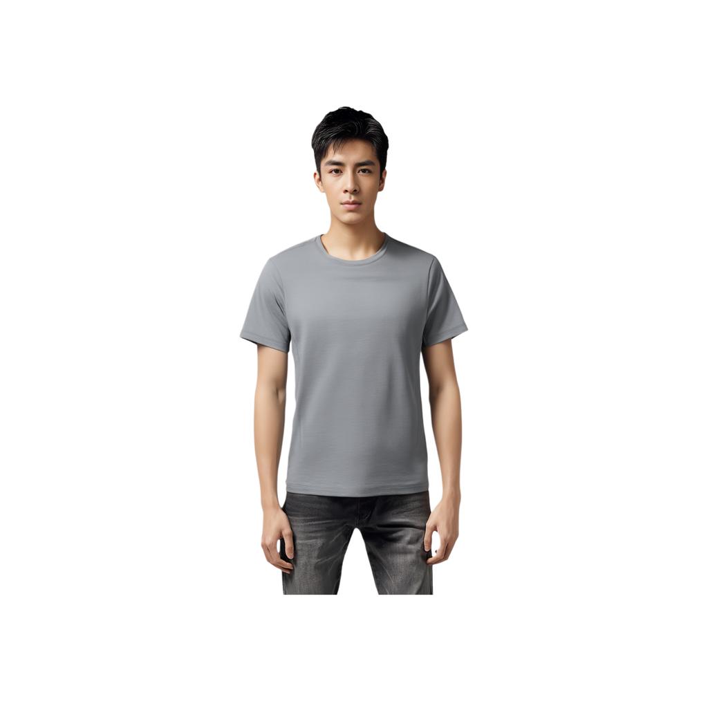 Anta Comfortable Casual Simple Solid Color Round Neck Pullover Versatile Short Sleeve T-Shirt Men Tops Monet-Gray 152520141-2