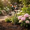 Outdoor Rotating Wind Spinner with Two Toucan Birds on Vintage Bicycle Garden Yard Decoration Metal Windmill Stake for Lawn Patio
