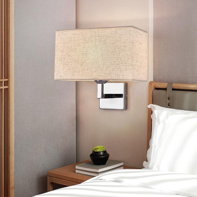 LED Bedside Wall Lamp with Switch - Simple, Creative Fabric Design for Hotel Guest Rooms and Bedrooms