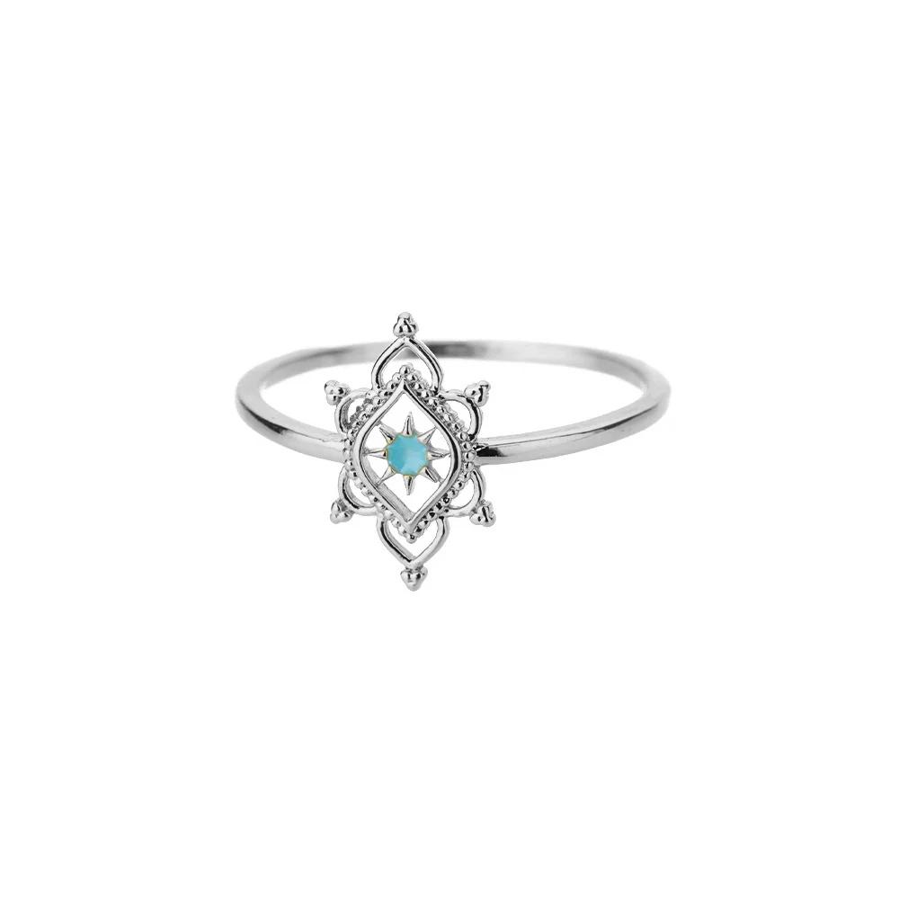 Lotus Flower Rings for Women Gold Color Stainless Steel Opal Natural Stone Ring Vintage Boho Wedding Engagement Jewelry Gift