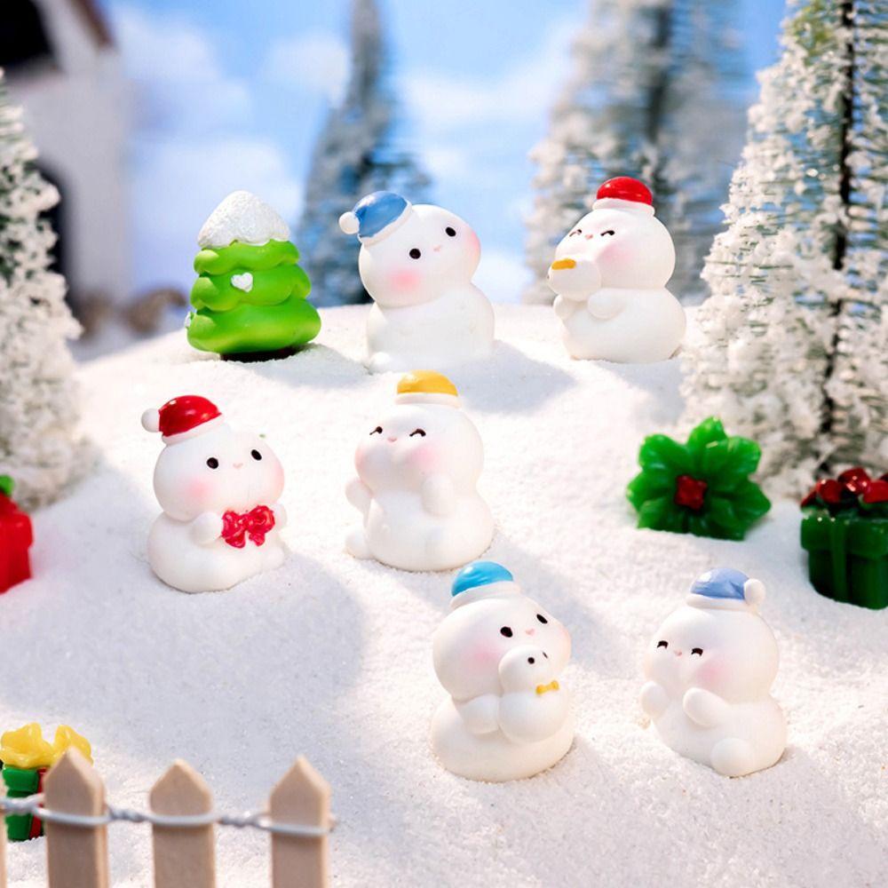 8Pcs DIY Accessories Figurines Snowman Miniature Model High Quality Snowman Statue