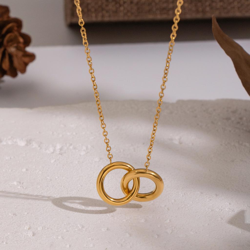 Yori Simple Interlocking Geometric Necklace 18K Golden Plated Stainless Steel Spring Summer Jewelry Waterproof