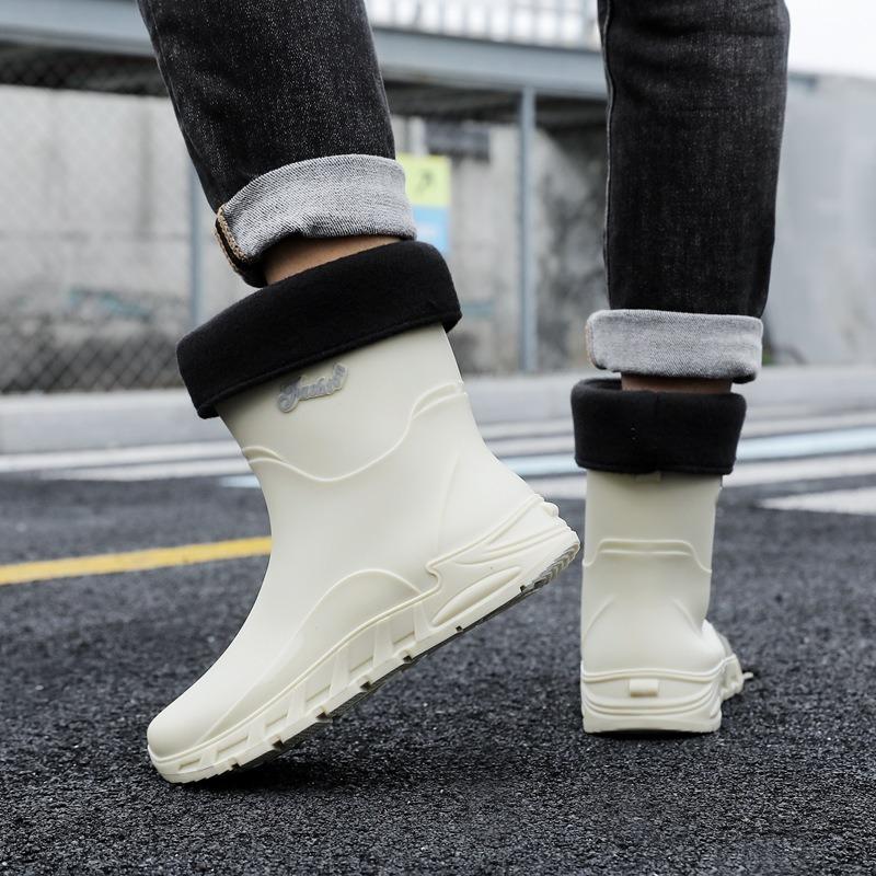 New rain shoes men's non-slip men's medium tube velvet rubber shoes kitchen wear-resistant fishing waterproof rain boots fashion water shoes