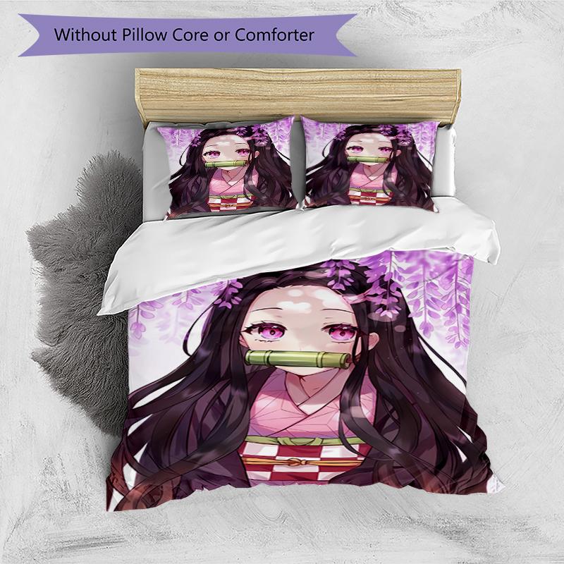 3pcs Demon Slayer Nezuko Pattern Bedding Set Duvet Cover Set Includes Duvet Cover &pillowcases, Perfect All Season Bedroom Decoration & Gift