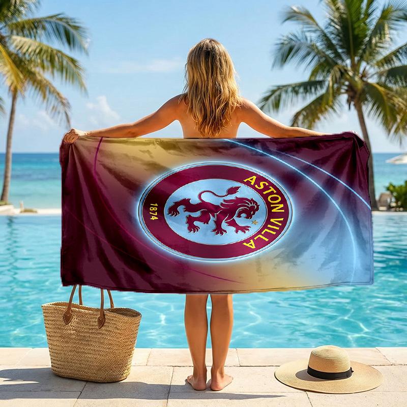 Aston Villa Football Beach Towel Soft Microfiber Summer Towel Quick Dry Absorbent Towel for Beach Swimming Pool Travel