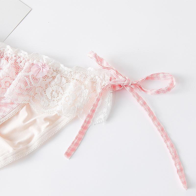 Checkered Lace Up Panties Lace Low Waist Triangle Women's Panties