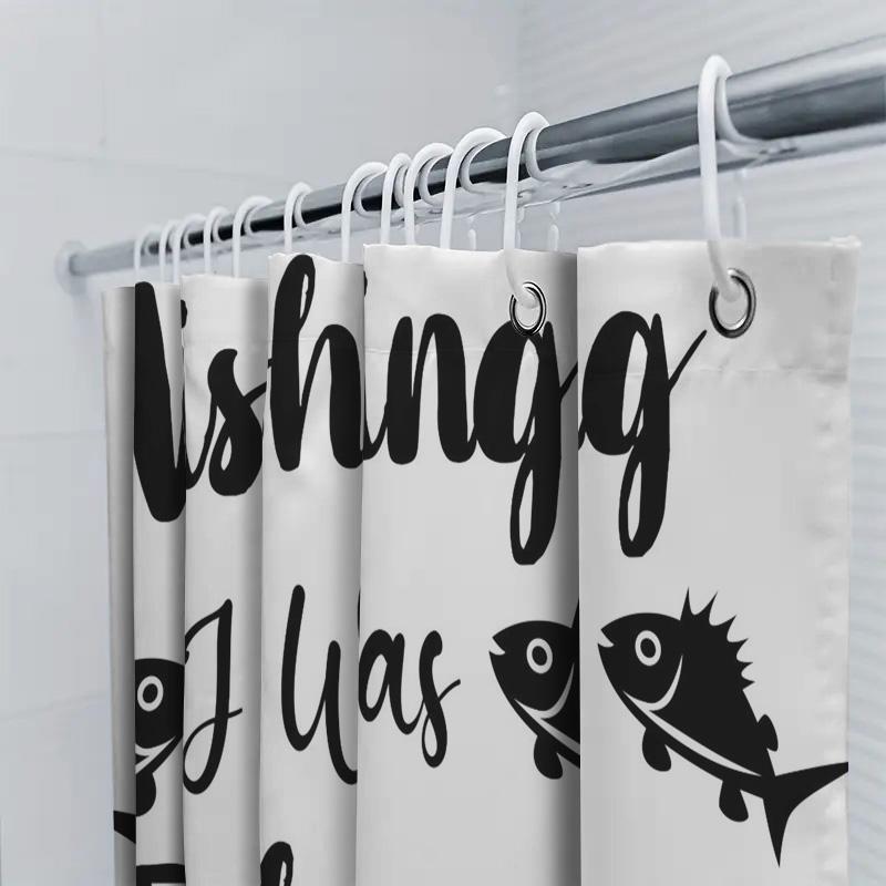 Romantic Black White Shower Curtain For Bathroom Decor Creative Fish Design Wishing I Was Fishing Shown In Bath