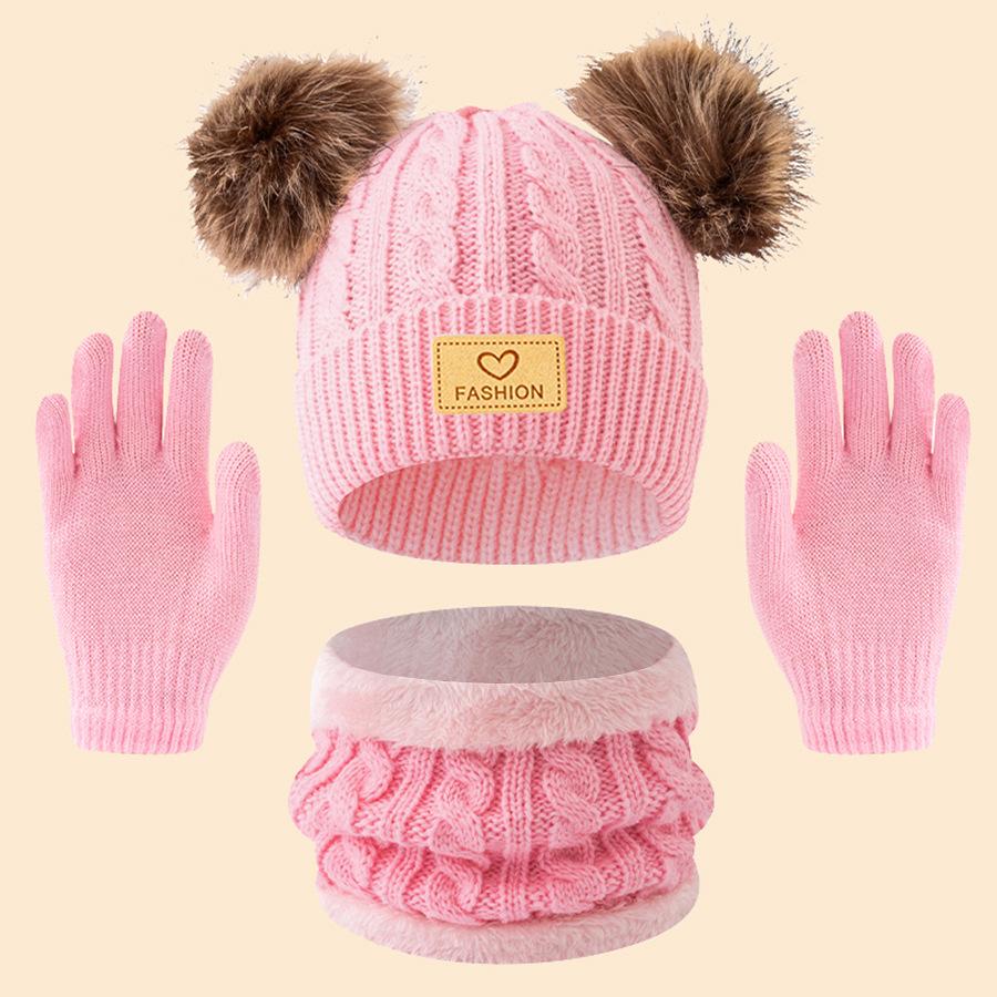 European And American Style Children'S Hat Scarf Gloves Three-Piece Set Autumn Winter Single Ball Baby Infant Casual Versatile