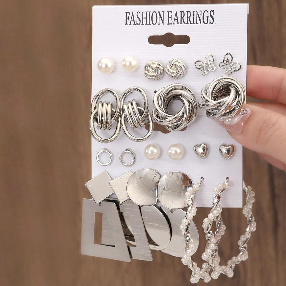 European and American hot-selling geometric earrings with stud earrings combination creative gold earrings set