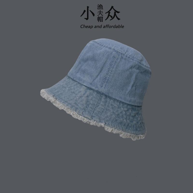 Washed Denim Old Fisherman Hat Children Spring and Autumn New Retro Rough Edge Casual Plain Face Cover Basin Hat