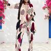Women Plus Size Two Piece Pants Set Round Neck Three Quarter Sleeve Printed Layered Top And Long Pants