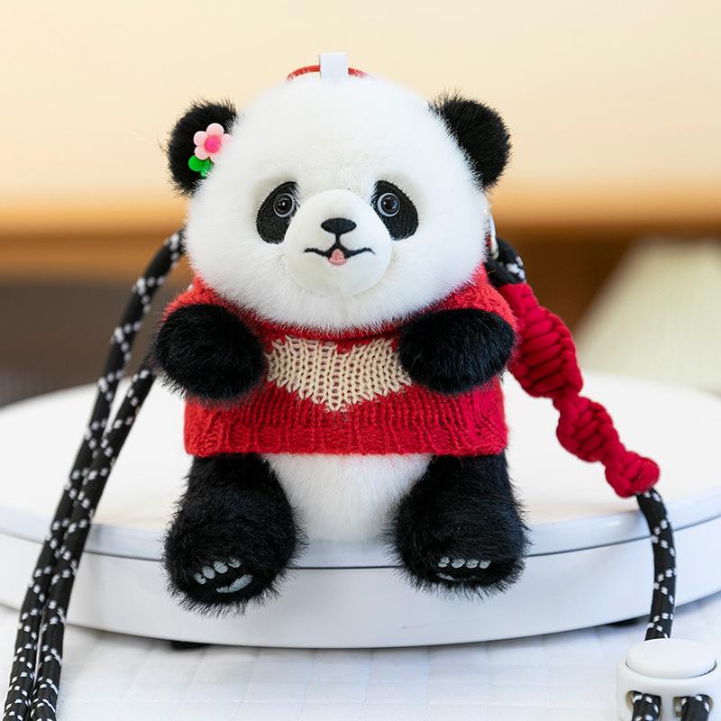 Cartoon Sweater Panda Plush Pendant for Girls Traveling Slanted Mobile Phone Clip Panda Hall Souvenir Backpack Hanging Decoration
