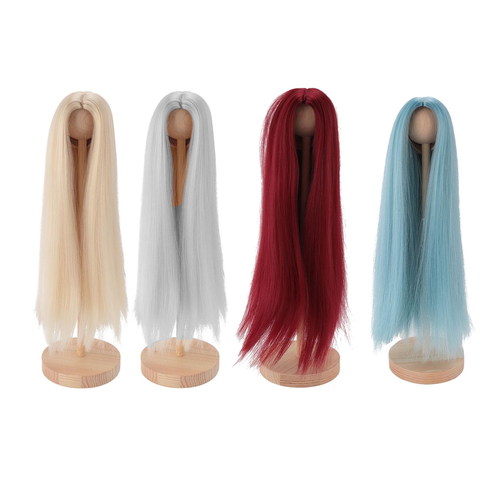 

Doll Wig Professional DIY Hand Crafted Soft Heat Resistance Middle Part Long Straight Doll Wig for D Light Grayish Blue
