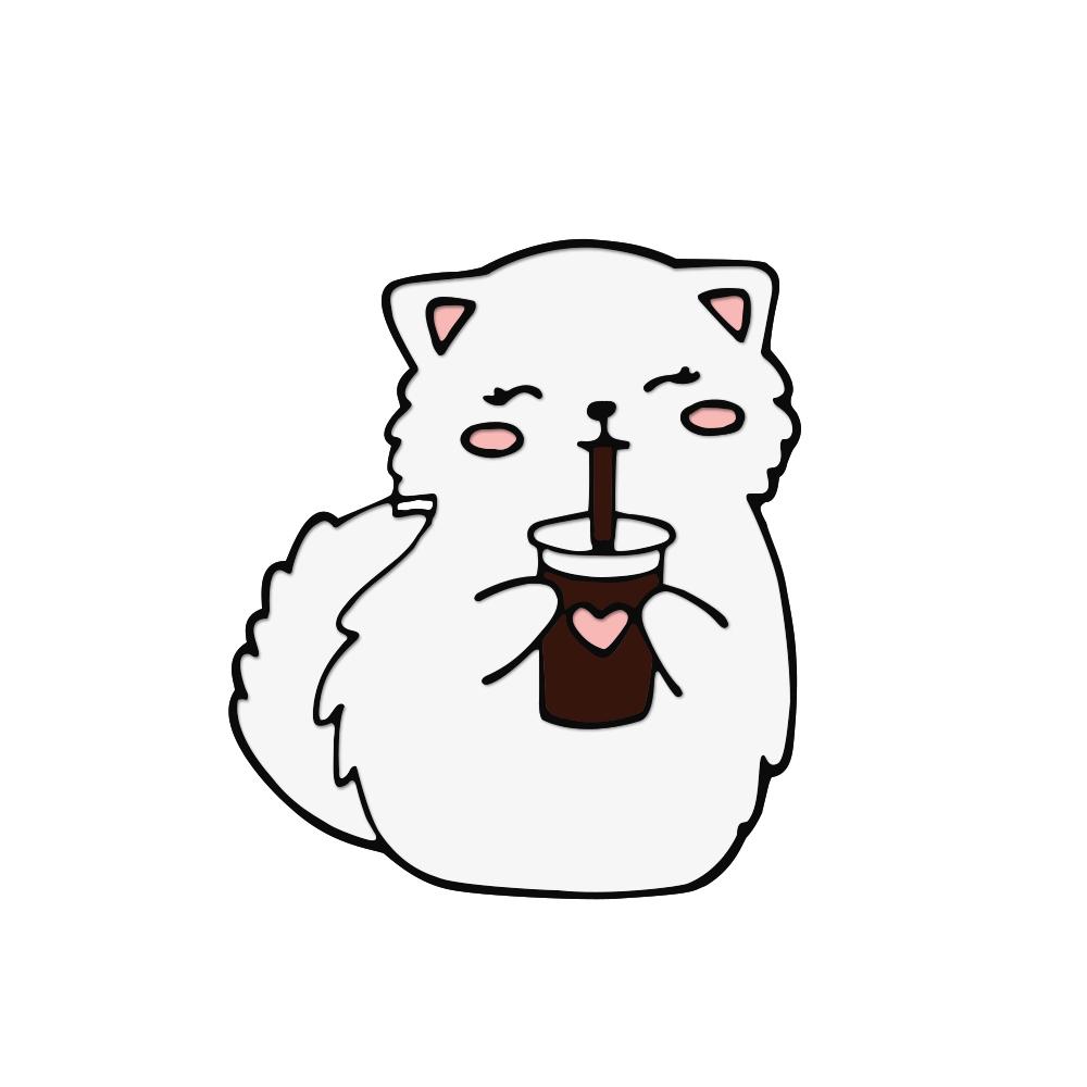 Cartoon Cute White Kitten Enamel Pins A Little Cat Drinking Cola Brooch Backpack Denim Lapel Badge Jewelry Gift for Kids Friends