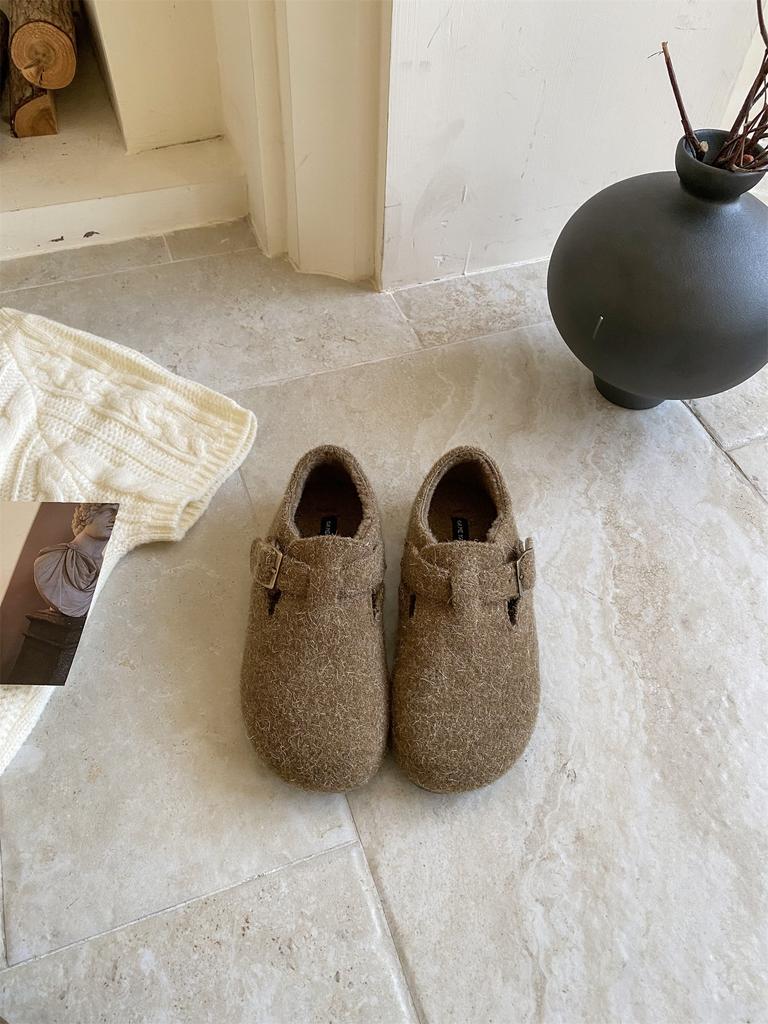 2025 nowe francuskie retro damskie wszechstronne jednopedałowe jesienne okrągły nosek płytkie ustko pojedyncze buty kaszmirowy plusz Boken buty