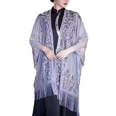 1PC Cardigan Tassel Shawl Patchwork Scarf Anti UV Cloak Sun Protection Polyester Lace Capelet Hollow Out